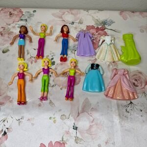 Mattel Polly Pocket Vintage Doll Lot with Rubber Clothes Outfits 2000s 6 Dolls